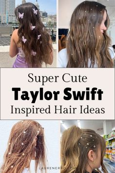 a collage of photos with the words super cute taylor swift inspired hair ideas