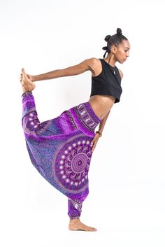 Tribal Chakras Jumpsuit Harem Pants in Purple Harem Pants Fashion, Yoga Dress, Yoga Pants Outfit Aesthetic, Pants Outfit Casual