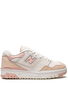 pink/white calf leather embossed logo to the side front lace-up fastening round toe branded insole flat rubber sole New Balance 550 Pink, Cute Running Shoes, Pink New Balance, New Balance 550 White, Balance 550, Pretty Shoes Sneakers, Cute Sneakers, Tan Heels, Shoe Inspo