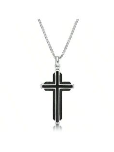 Introducing the Stainless Steel and Wood Cross Pendant - 24 Inch Round Box Chain, a symbol of faith, style, and strength that will leave you feeling empowered and confident. Crafted with care and precision, this exquisite pendant is designed to captivate the hearts of millennials who are seeking a modern and sophisticated accessory to express their beliefs. 
 
 This stunning pendant features a combination of stainless steel and wood, a unique blend of materials that bring together the durability Spiritual Stainless Steel Necklaces For Father's Day, Spiritual Stainless Steel Necklace For Father's Day, Spiritual Cross Necklace With Silver Chain For Gift, Black Spiritual Jewelry For Father's Day, Spiritual Black Jewelry For Father's Day, Black Symbolic Cross Pendant Jewelry, Symbolic Black Cross Pendant Jewelry, Black Sterling Silver Jewelry For Father's Day, Father's Day Stainless Steel Cross Pendant Necklace