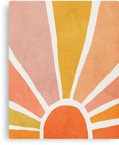 an orange, yellow and pink sunburst painted on the side of a building