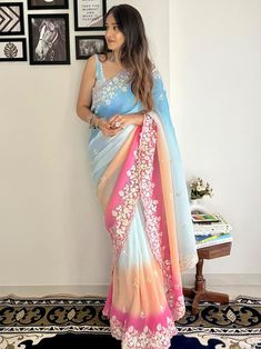 Women's Georgette Embellished Saree With Unstitched Blouse Piece, having floral print, beautiful multicolour saree for festival season, party, anniversary and many more.... by the brand:"AKHILAM" available on Amazon Multicolour Saree, Embellished Saree, Food Gift Cards, Embroidered Saree, Georgette Saree, Bollywood Saree, Georgette Sarees, Saree Wedding, Blouse Piece