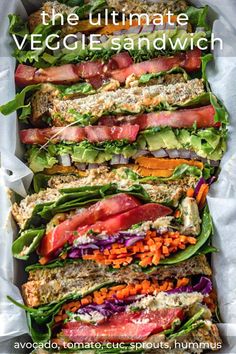 the best veggie sandwich supreme with spicy hummuss and avocado