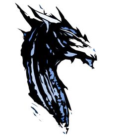 a black and white drawing of a dragon's head with sharp spikes on it