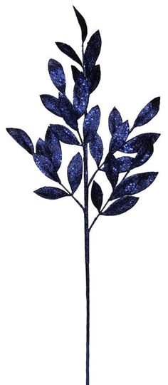 31 Glitter Bay Leaf Spray: Navy Blue - XS219219 - The Wreath Shop Blue Christmas Wreaths, Navy And Gold Christmas, Spray Glitter, Gold Christmas Decor, Christmas Tree Trimming, Gold Glitter Christmas, Glitter Leaves, Glitter Spray, Blue Bay