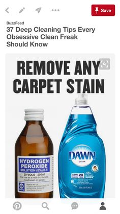 a bottle of water and a bottle of liquid with the words remove any carpet stain