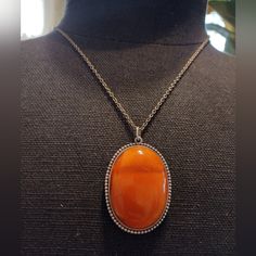 This Is A Antique European Made 800 Sterling Silver " 800 Is The Mark For Old European Sterling Silver " And Large Authentic Beautiful What I'm Guessing Is Sunstone Large Pendant Mounted On A 925 Sterling Italian Made Chain And The Entire Necklace Is In Exelent Condition. This Is Extremely Well Made And The Stone Is Absolutely Stunning And A Beautiful Unique Color True Orange Is Rare To Get In Precious And Semi Precious Gems. This Was Probably Made Rite After Ww1 In Europe And The Condition Is Jaw Dropping. Sunstone Jewelry, Orange Jewelry, Semi Precious Gems, Precious Gems, Unique Colors, Antique Jewelry, Womens Jewelry Necklace, Semi Precious, Jewelry Necklaces