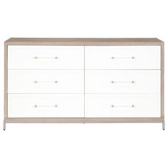 a white and wood dresser with four drawers