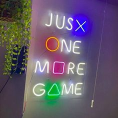 Just One More Game Neon Sign Game Room Neon Sign, Neon Game Room, Gaming Neon Sign, Neon Gaming Room, Gamer Decor, Pc Gaming Setup, Light Games, Nightclub Design, Funky Wall Art