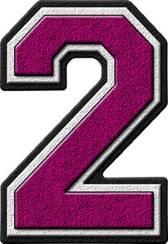 the number 2 in pink and white with black trimmings on an uppercase