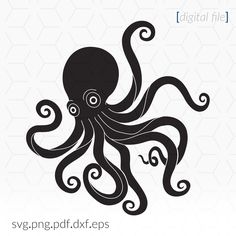 an octopus with swirls on it's body is shown in black and white