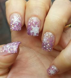 Purple Glitter Nails, Latest Nail Designs, French Tip Nail Designs, Winter Nails Acrylic, Christmas Nail Art Designs, Snowflake Nails, Nail Art Designs Diy, Cute Gel Nails