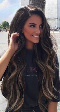 Hair Color For Side Part, Female Half Sleeve Tattoo Upper Arm, Black Hair With Babylights, Brunette Extensions, Dark Brown Hair Extensions, Dark Brunette Hair, Haute Hair, Brunette Hair With Highlights, Gorgeous Hair Color