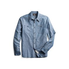 Lightweight workshirt made from Japanese cotton chambray. Reinforced with triple-needle stitching. Dyed with indigo and washed. Button Outfit, Japanese Cotton, Ralph Lauren Men, Sweater Shop, Chambray, Women Brands, Denim Button Up, Shirts Tops, Casual Shirts