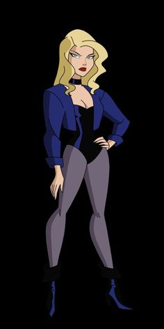 a cartoon character with blonde hair and blue clothes, posing for the camera in front of a black background