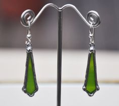 Green Recycled Glass Dangle Earrings, Green Dangle Earrings With Recycled Glass, Green Dangle Earrings In Recycled Glass, Green Glass Nickel-free Earrings, Nickel-free Green Glass Earrings, Stained Glass Earrings, Stained Glass Jewelry, Decorative Beads, Stained Glass Art