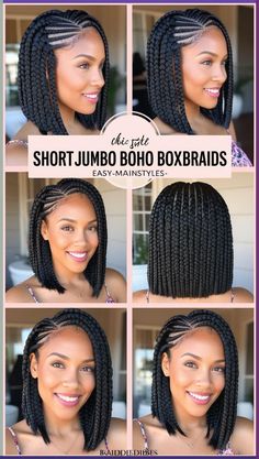 Looking for a chic style? Our Short Jumbo Boho Box Braids are the perfect blend of elegance and ease for any occasion. This trendy hairstyle offers a fresh look that’s easy to maintain and versatile for various styles. Discover how to achieve this stunning look and explore tips for styling! Save this pin for your next hair inspiration! #ShortJumboBohoBoxBraids #2024HairTrends #ChicHairstyles #EasyMaintenance #BohoVibes #BraidedBeauty Boho Braid Short Hair, Jamaican Braids, Box Braids Jumbo, Jumbo Boho Braids, Short Locks, Braids Jumbo, Box Braids Bob, Hairstyles Male, Braids Easy