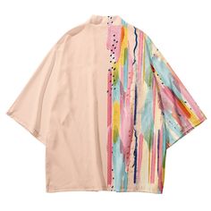 Introducing our Art Pink Kimono Shirt, a masterpiece of style and creativity. With its captivating blend of artistry and fashion-forward design, this kimono shirt is sure to make a statement wherever you go. Featuring a vibrant pink hue and an art-inspired print, our Art Pink Kimono Shirt showcases a unique and eye-catching aesthetic. The abstract patterns and brushstroke-like details create a sense of movement and artistic expression, adding an element of intrigue to your outfit. *The product r Bohemian Pink Graphic Print T-shirt, Artistic Cotton Summer Shirt, Oversized Abstract Print Summer Shirt, Oversized Printed Pink Tops, Oversized Pink Printed Tops, Long Sleeve Tops With Abstract Pattern For Summer, Oversized Abstract Print Shirt For Summer, Artistic Multicolor Relaxed Fit Tops, Summer Multicolor Print Top With Abstract Pattern