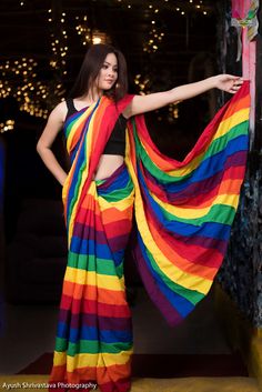 Vision By Ankita Presents this Beautiful Rainbow Saree For Women. Note : No Blouse Piece Is Included. Rainbow Saree, Multicolored Saree, Cheap Sarees, Onam Saree, Women Saree, Saree For Women, Western Outfits Women, Satin Saree, Pride Outfit