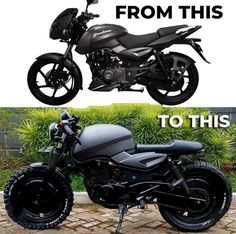 two motorcycles side by side with the words, from this to this