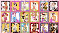 a large poster with many pictures of barbies in different colors and sizes on it