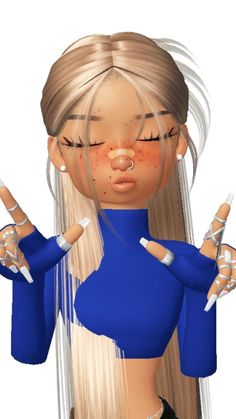 an animated girl with long blonde hair wearing blue