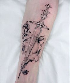 Dagger And Flower Tattoo, Dagger Tattoos, Water Tattoo, Gothic Tattoo, Dagger Tattoo, Sternum Tattoo, 1 Tattoo, Book Tattoo, Sweet Peas