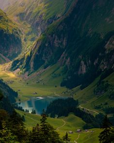 the valley is surrounded by mountains and lakes