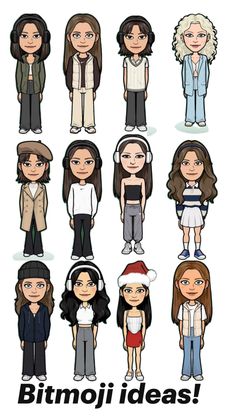 an image of people in different poses with the words bitmoji ideas on them