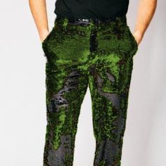 Black Sequin Trousers Reversible Kinetic Fabric: Gold To Black Satin Lined Color: Olive Green Sequined Evening Bottoms, Green Stretch Sequined Bottoms, Green Sequined Party Pants, Party Green Sequined Embroidered Fabric, Embellished Green Glamorous Sequin Fabric, Olive Dress, Sequin Pants, Party Pants, Tuxedo For Men