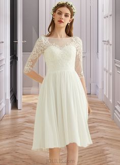 Marisol A-line Lace Chiffon Dresses UKP0015569 Length:: Midi Silhouette:: A-line BackStyle:: ZipperUp Boning:: Yes Built-InBra:: Yes Embellishment:: Sequins Fabric:: Chiffon,Lace FullyLined:: NO Season:: Spring,Fall,Winter,Summer WeddingVenues:: Church,Hall,Beach This dress could be custom made, there are no extra cost to do custom size and color. Knee-length Chiffon Dresses With Sheer Sleeves, Knee-length Chiffon Dress For Wedding, Knee-length Chiffon Wedding Dress, A-line Chiffon Midi Dress For Weddings, Flowy Knee-length Chiffon Wedding Dress, White Chiffon Dress With Lace Sleeves, Sheer Chiffon A-line Dress, Chiffon Lace Dress, Sequins Fabric