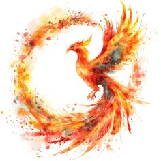 an artistic painting of a bird in the shape of a circle with watercolor splashs