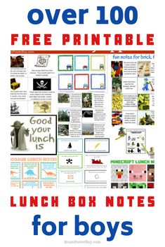 an image of lunch boxes for boys with the words over 100 free printable