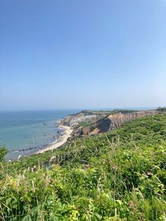 the coast line is surrounded by lush green vegetation