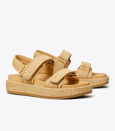 Kira Sport Sandal: Women's Designer Sandals | Tory Burch Fashion Sandals Flat, Raffia Sandals, Sporty Sandal, Luxury Designer Shoes, Tory Burch Kira, Tory Burch Flats, Sport Sandals, Footwear Design Women, Comfortable Sandals