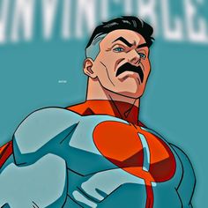 an image of a man with a mustache in the style of captain america, on a blue background