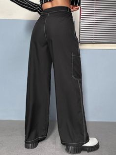 Achieve a sophisticated and polished look with these Top-stitch High Waist Pants. These pants feature a high waist design that flatters the figure and elongates the legs. The top-stitch detailing adds a stylish element and enhances the overall look. Made from high-quality materials, these pants offer both comfort and durability. Whether you pair them with a blouse or a blazer, these top-stitch high waist pants will elevate your outfit with their chic and fashion-forward style. Specifications: St Fitted Bottoms With Contrast Stitching For Spring, Spring Fitted Bottoms With Contrast Stitching, Trendy Fitted Pants With Contrast Stitching, Black Wide Leg Pants With Contrast Stitching, High-waisted Pants With Seam Detailing For Spring, Solid High-waisted Parachute Pants For Work, Trendy High-waisted Parachute Pants For Work, Trendy Wide Leg Cargo Pants With Contrast Stitching, Fitted Ankle-length Cargo Pants In Solid Color