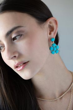 Irene Neuwirth kingman turquoise earrings in yellow gold. 18K Yellow Gold Turquoise, Diamonds (G-H/VS-SI) Irene Neuwirth Jewelry, Marissa Collections, Irene Neuwirth, Naples Florida, Kingman Turquoise, Turquoise Earrings, Fashion Updates, New Shop, Women's Style