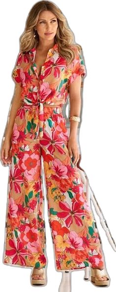 Malibu Chic Floral Garden Flowy Wide Leg Pant Multi - Multicolor