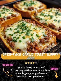 an advertisement for garlic toast sloppy joe's with instructions on how to make it