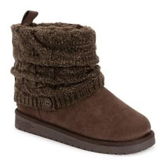 Tackle cold weather this season with Essentials by Muk Luks Women's Laurel Boots. A classic ankle bootie with a decorative knit overlay and pull-on tab lets you slip into the plush comfort of these casual booties with ease. Wipe with a damp cloth to clean, no bleach, lay flat to dry. Imported. - Treaded TPR Sole - 100% Polyester Insole - 100% Polyester Faux Suede Upper -100% Acrylic Knit - 100% Polyester Faux Fur Lining - No Heel - Water Resistant - Multiple color options available - Women?s Who Women Essentials, Round Toe Heels, Winter Boots Women, True Religion Jeans, Ankle Bootie, Multiple Color, Dress And Heels, Brown Boots, Dress With Boots