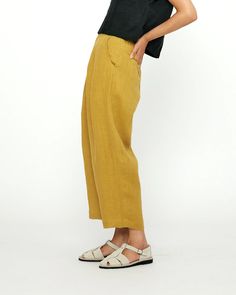 Linen Pleated Trouser - SS24 - Mustard – 7115 by Szeki Daily Uniform, Uniform Pants, Plus And Minus, Pleated Trousers, Bandana Scarf, Knitwear Dress, High Waisted Trousers, Summer 2024, Sale Design