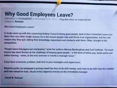 an employee leave notice is posted in front of a sign that reads, why good employees leave?