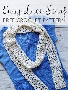 an easy crochet scarf is shown with the text, easy lace scarf free croche