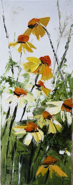 an oil painting of yellow and white flowers