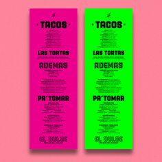 two colorful posters with the words tacos on them