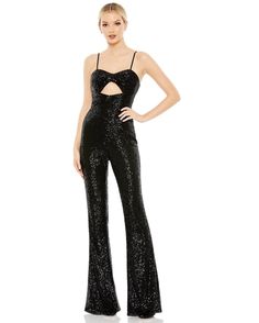 Mac Duggal Formal Spaghetti Strap Jumpsuit 42017 - The Dress Outlet Homecoming Jumpsuit, Sequined Jumpsuit, Flare Leg Jumpsuit, Black Mac, Spaghetti Strap Jumpsuit, Emerald Bridesmaid Dresses, Colorful Dresses Formal, Plus Size Cocktail Dresses, Plus Size Party Dresses