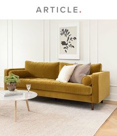 a living room scene with focus on the couch