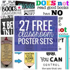 several different posters with the words 27 free classroom poster sets