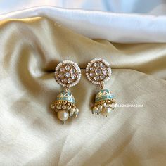 Tayani Premium Enamel gold plated Beads Small Jhumki Earrings. Small Jhumki Earrings, Desi Earrings, Diwali Jewellery, American Diamond Necklaces, Oxidized Necklace, Types Of Earrings, Western Earrings, Jhumki Earrings, Indian Earrings